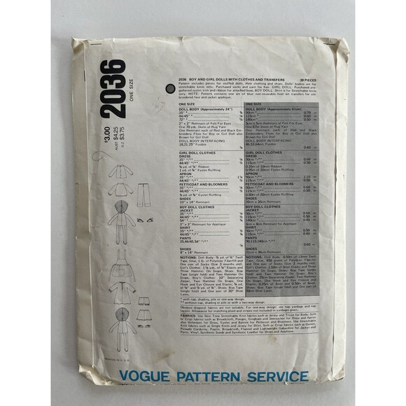 Vtg Vogue Sewing Pattern 2036 Peter & Polly 24" Rag DOLLS With OUTFITS UNCUT - Picture 2 of 2